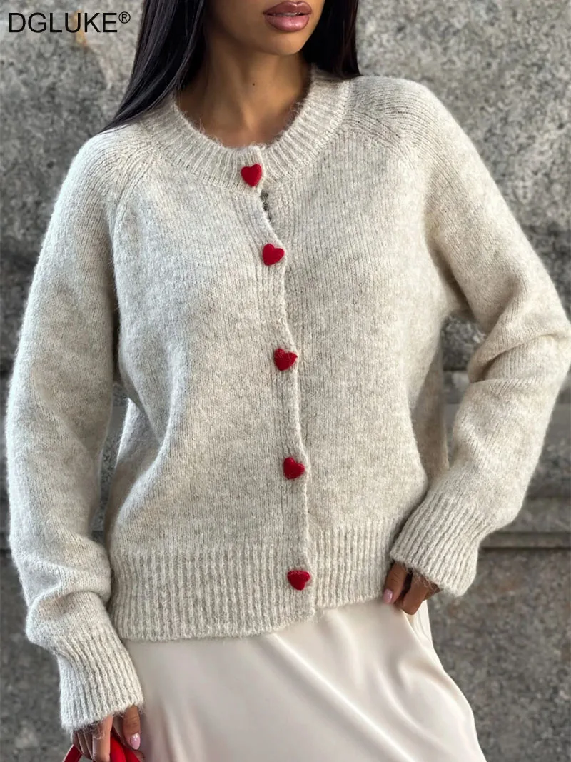 DGLUKE Button-Down Knitted Cardigan For Women O-Neck Long Sleeve Cashmere Sweater Coat Autumn Winter Cardigans Korean Style