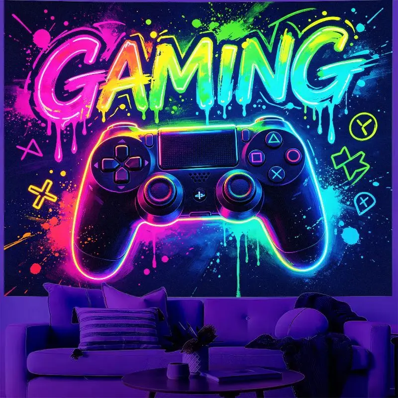 VIKAMA Gaming Controller Tapestry, Neon-Style Polyester Gaming Tapestry, Wall Decoration for Bedrooms and Gaming Rooms
