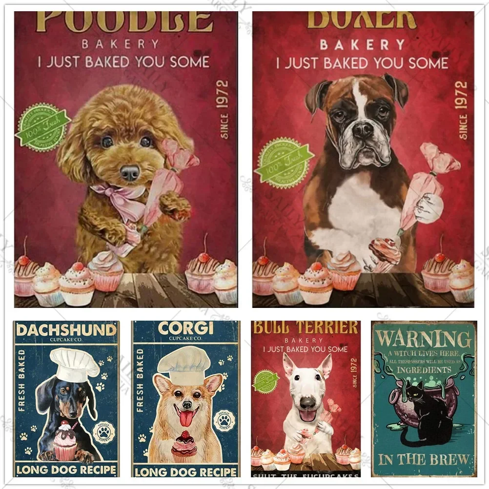 Cartel de Metal de estaño para hacer pasteles de perro, póster artístico de Bull Terrier, pintura Retro de hierro, decoración de pared, Bar Retro, Pub, comedor, cafetería, hogar y baño