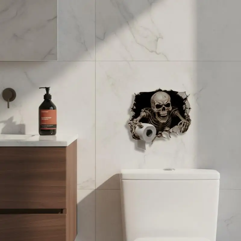3D Skeleton Toilet Sticker Personality Waterproof Self Adhesive Realistic Crack Effect Decal for Home Toilet Decor