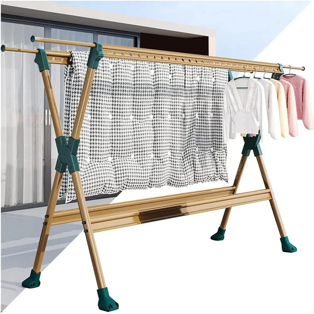 

Gold Folding Clothes Drying Rack, Indoor/Outdoor, 250cm x 130cm, Easy Storage, Non-Slip Feet
