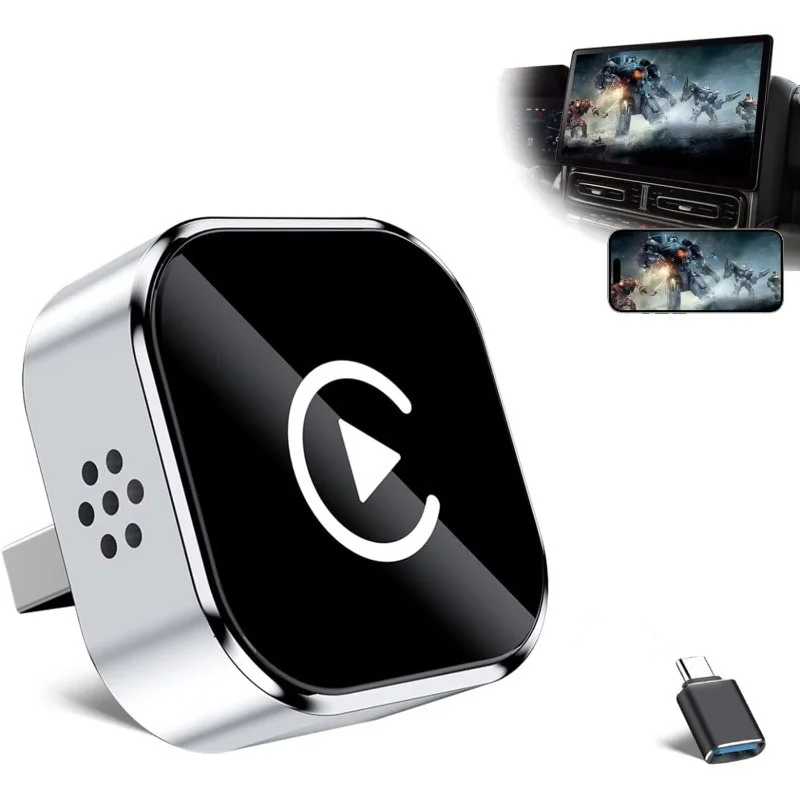 2 in 1 Smart Wireless CarPlay Mini Adapter Car Infotainment Screen For Apple & Android Auto, No Latency, Plug & Play, Dongle