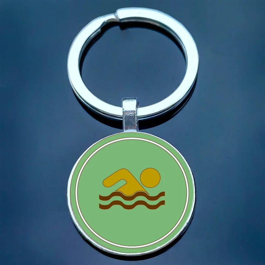 New swimming sport logo cute cartoon character glass key chain, love swimming men and women must buy