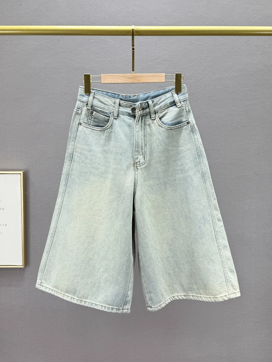 

Женские джинсы с высокой талией и широкими штанинами, летние, новые, свободные, стройнящие, в европейском стиле, укороченные (7/8)