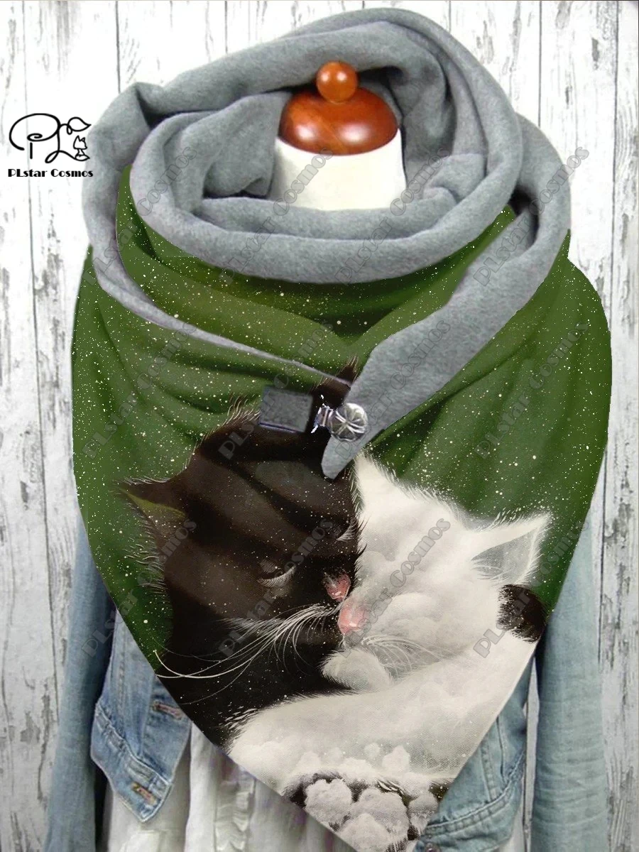 3D printed animal series cute kitten pattern warm shawl scarf spring and winter large triangle scarf casual gift M-1