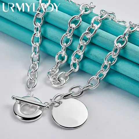 URMYLADY 925 Sterling Silver Smooth Round 18 Inch Pendant Necklace For Women Wedding Party Fashion Jewelry