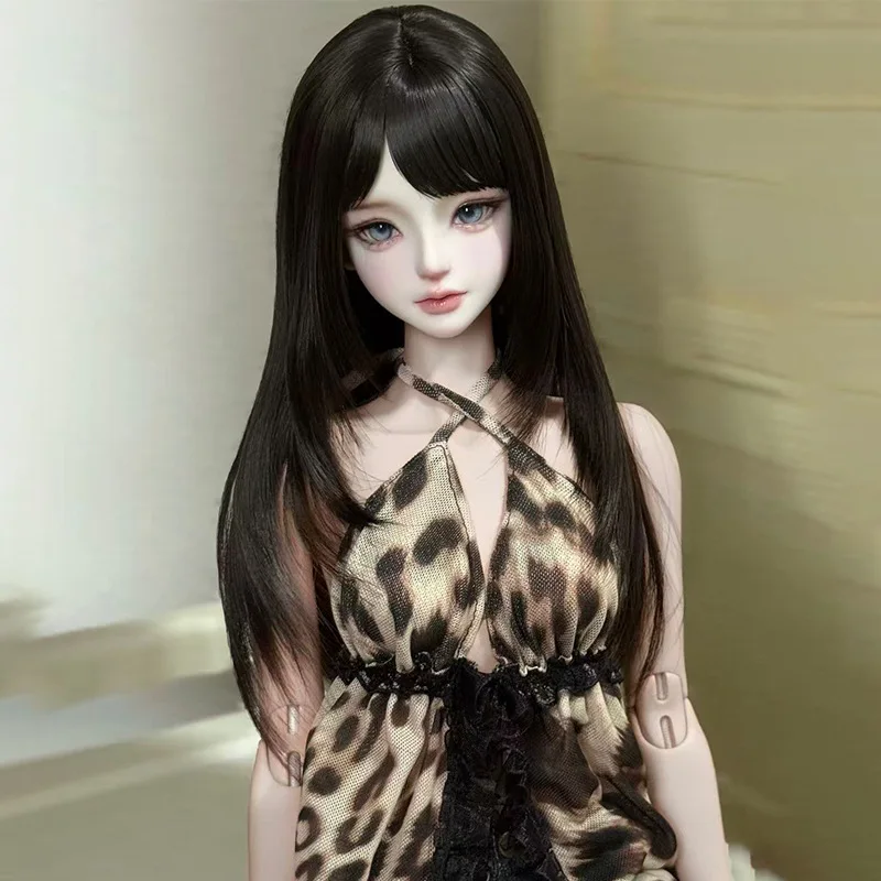 As perucas de boneca bjd são adequadas para 1/3 1/4 e 1/6 tamanho imitação mohair franja preta acessórios de boneca de cabelo longo e reto