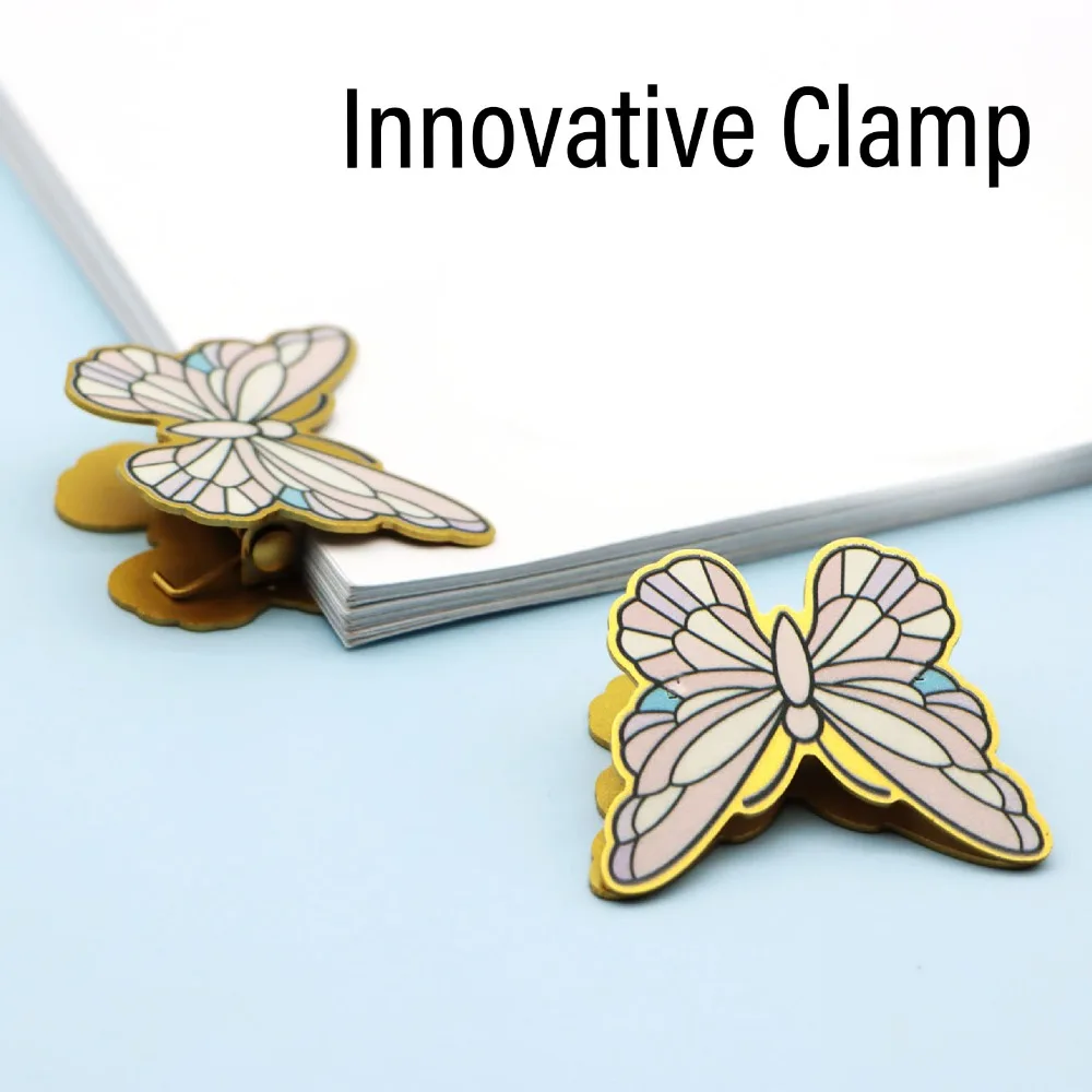 4pcs Pink Color Metal Book Clips Metal Material Colorful Design Decorative Page Binder Butterfly Book Clips