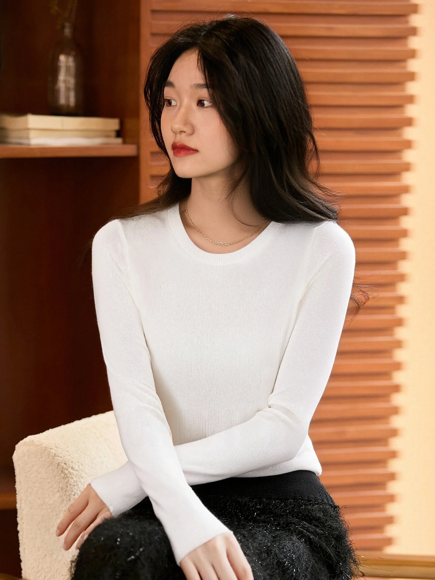 

Женский вязаный свитер Qianyun Yangzi из 100% шерсти 20S с длинным рукавом и круглым вырезом, базовая модель, весна-осень, новинка, теплый, повседневный стиль