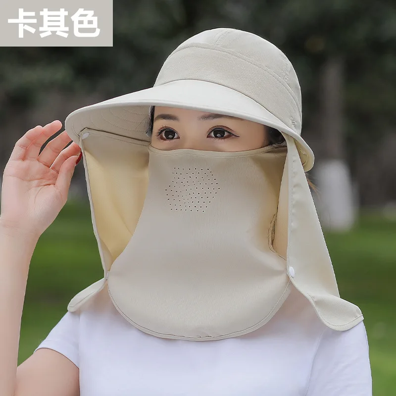 Sombrero de verano para mujer, sombrilla de ciclismo al aire libre, máscara facial de ala ancha, transpirable, sombreros de sol casuales, visera de