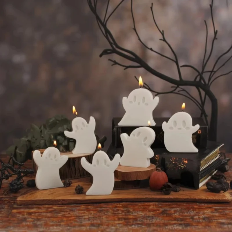 6 ピース/セットかわいいゴーストキャンドルシリコーン型 DIY ハロウィン要素樹脂型フラット石膏作成ツールパーティークラフトギフト家の装飾