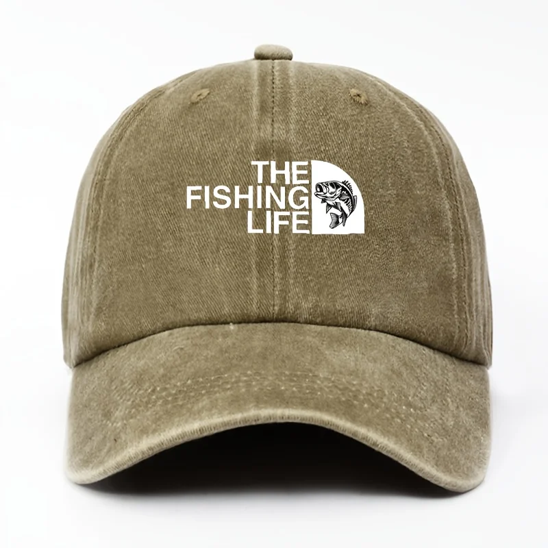 Men's Fishing-Themed Trucker Hat with Logo Print & Structured Six-Panel Cap - Soft Washed Snapback Closure, Suitable for Fishing