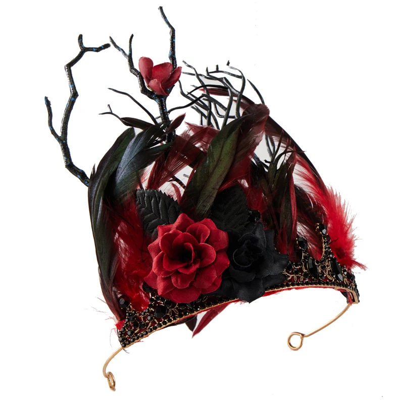 Barroco coroa tiaras vintage retro ramo de árvore flores bandana gótico halloween masquerade pricess bruxa browns acessório de cabelo