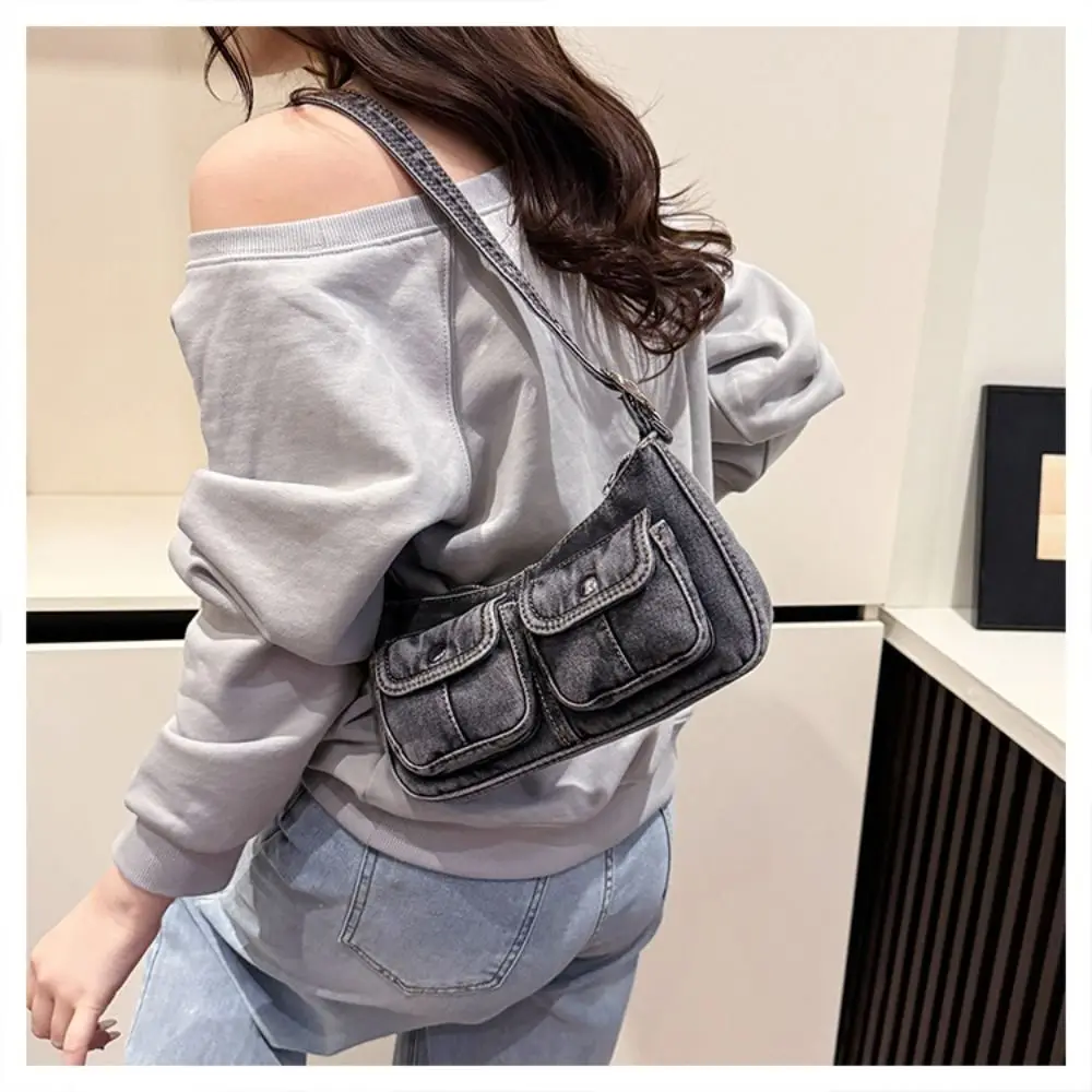 

Portable Handbag Retro Denim Bag Y2K Underarm Bag Spicy Girl Shoulder Bag Armpit Bag Crossbody Bag Cloth bag Streetwear