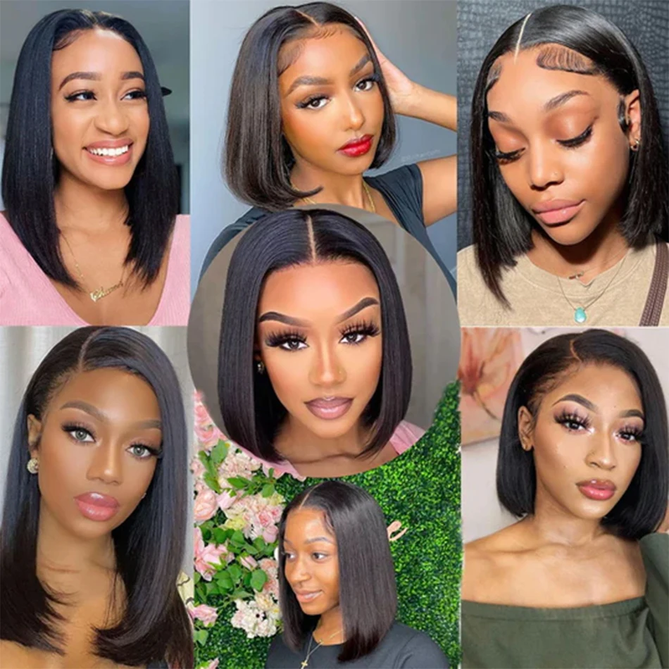 Short Bob Wigs Bone Straight Human Hair Lace Front Wig Pre Plucked Malaysian 13x4 Lace Frontal Closure Wigs for Women 180%