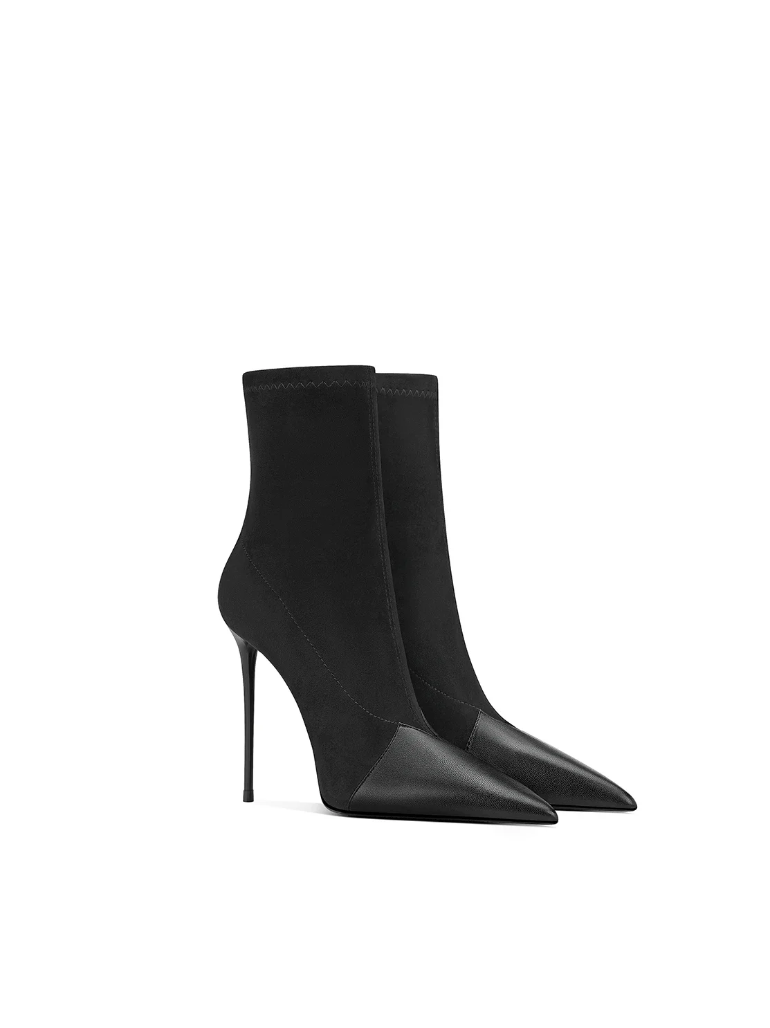 Black Short Boots Thin Heel Sheepskin Pointed Splicing High Heels Women's 2025 New Elastic Boots