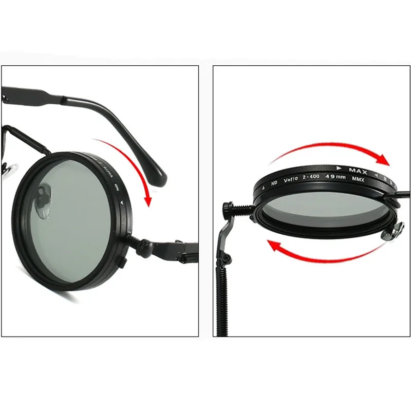 Vintage Round Steampunk Polarized Sunglasses For Men Women Outdoor Sport Goggle ND9-level Adjustable Dimming Sun Glasses UV400