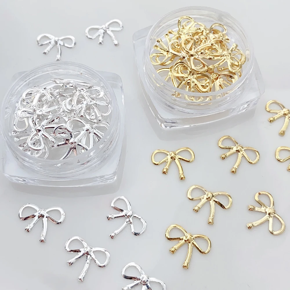 10 قطعة أقواس الصفصاف المعدنية مسمار الديكور الذهب والفضة ثلاثية الأبعاد Bowknot تصميم Charm بها بنفسك حلية أنيقة معدنية مجوهرات مانيكير اكسسوارات