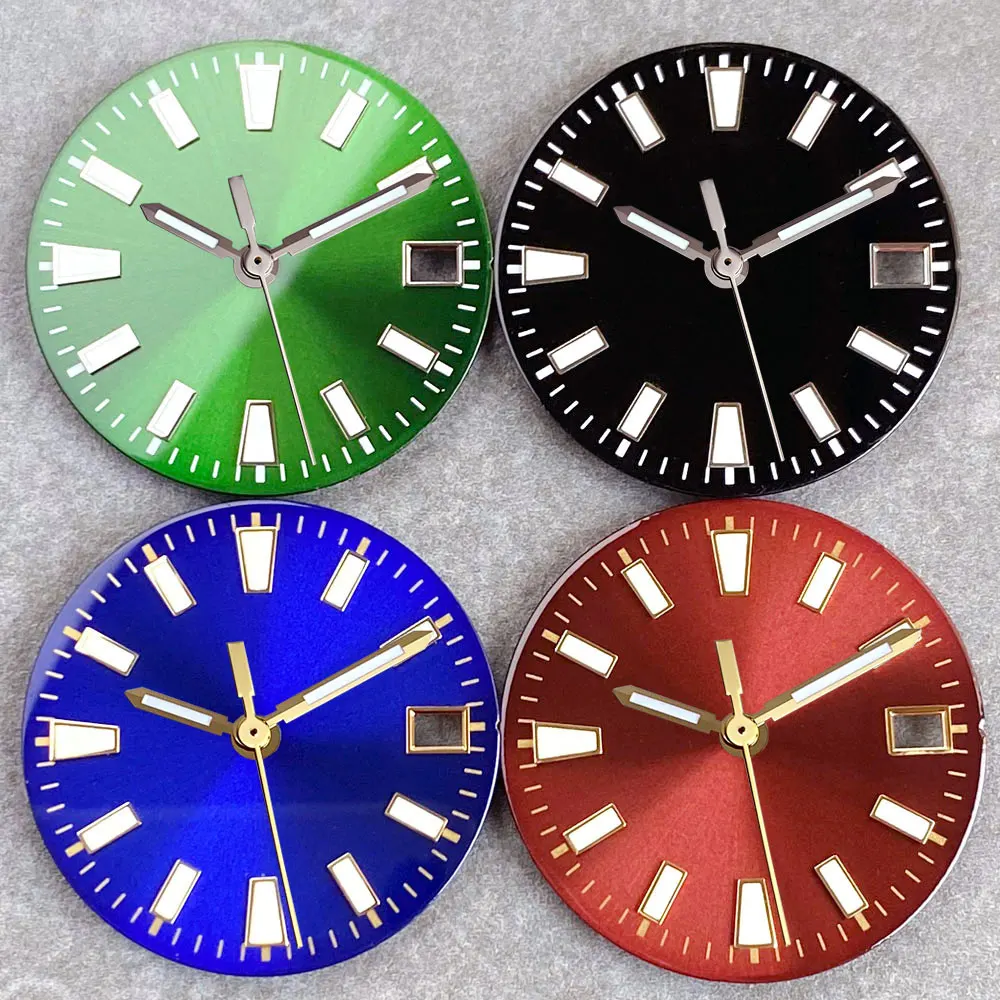 Nogo retro 29mm Sunburst red/blue/green dial face for NH35 Movt Crown at 3.8 Luminous Marks for Watch Mod  Watch accessory set