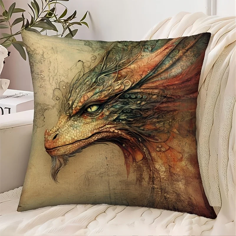 Fantasy Dragon Head Throw Pillow Cover for Sofa Couch Decorative Cushion Art Print Home Decor Gift