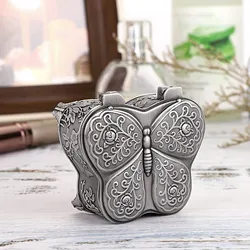 Butterfly Shaped Jewelry Box Zinc Alloy Flower Engraved Pattern Earrings Necklace Storage Box Organizer Zinc Alloy Jewelry Box