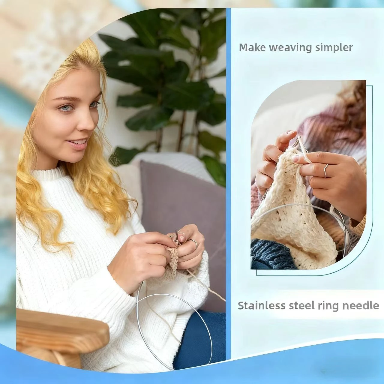 9-Piece Long Knitting Needle Set, Stainless Steel Circular Knitting Needles Set, Includes 2mm, 2.5mm, 3mm, 3.5mm, 4mm, 4.5mm, 5mm, 5.5mm, 6mm, Length 40Cm-120Cm, Beginner Metal Knitting Needles with Magic Loop, Suitable for Sweaters, Socks, Blankets, and Scarves, DIY Crafts, Grandma's Day, Mother's Day Gift