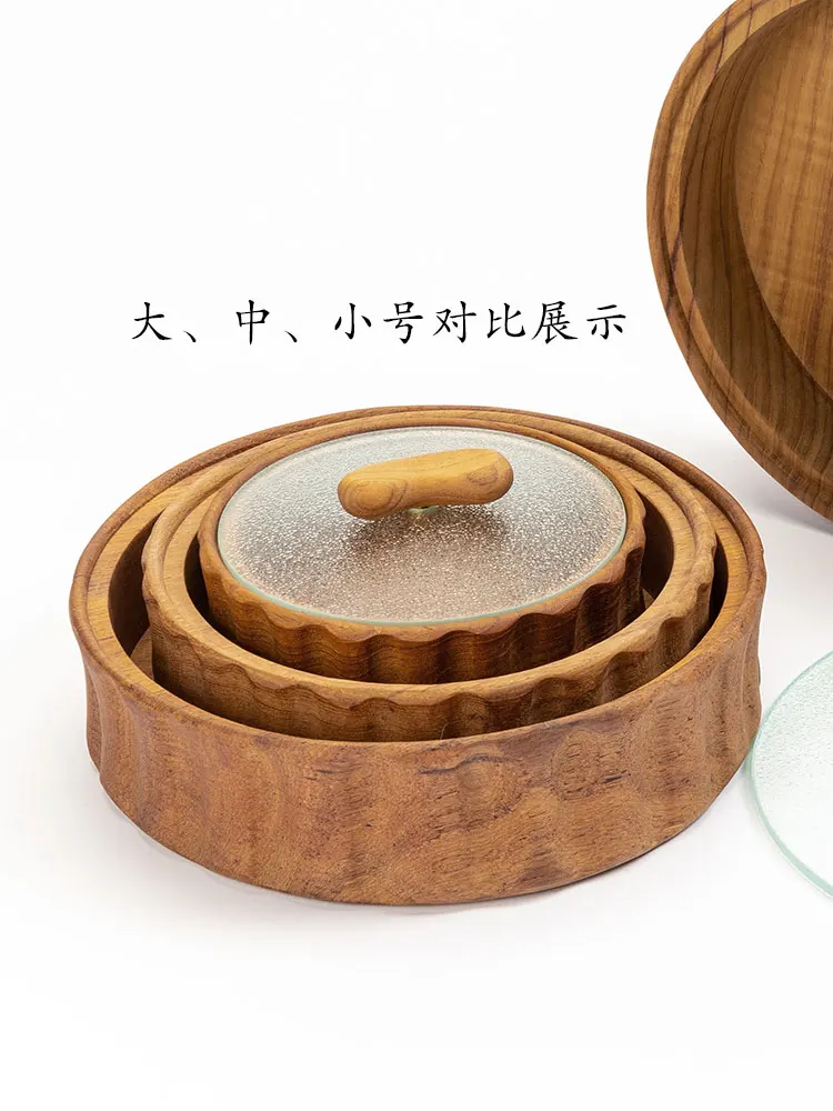 Storage box Japanese teak with lid Dry fruit box Vintage style vertical grain household living room solid wood tea Dim sum plate