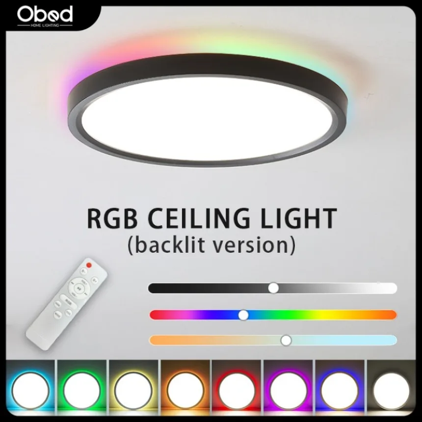 심플하고 창의적인 RGB LED 천장 조명, 리모컨 밝기 조절 홈 조명, 거실 침실 룸 장식 조명