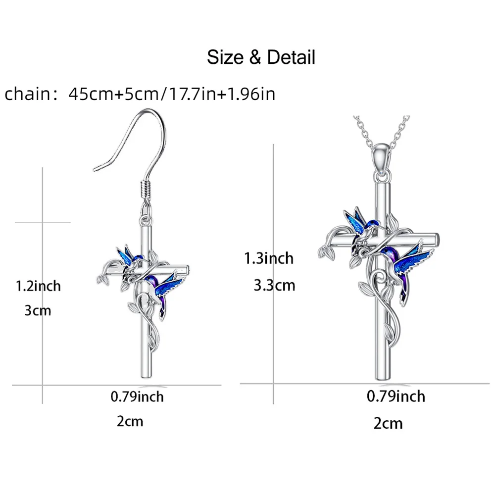 女性のための青い鳥と十字架のジュエリーセット,耐久性のある金属構造,誕生日に最適,トレンディ,3個