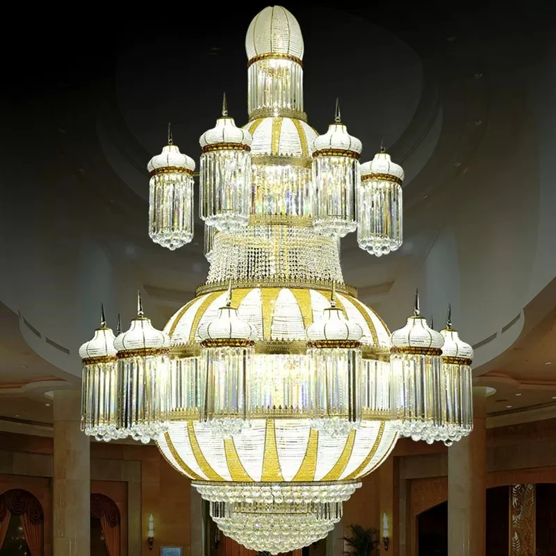 Large Gold Crystal Chandelier LED European Chandeliers Lights Fixture Big Project Hang Lamp Hotel Villa Lobby Parlor Droplight