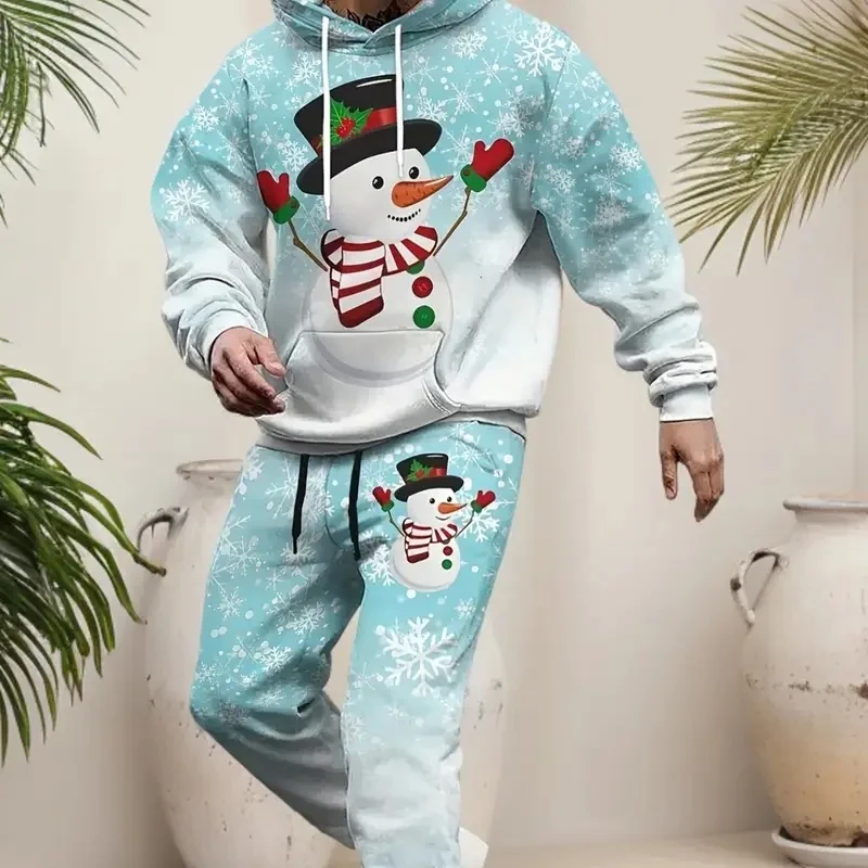 2025 Autumn Men's Fashion Hoodie Set New Thick Warm Long Sleeve Pocket Hoodie Men's Casual Loose Fit Drawstring Trousers