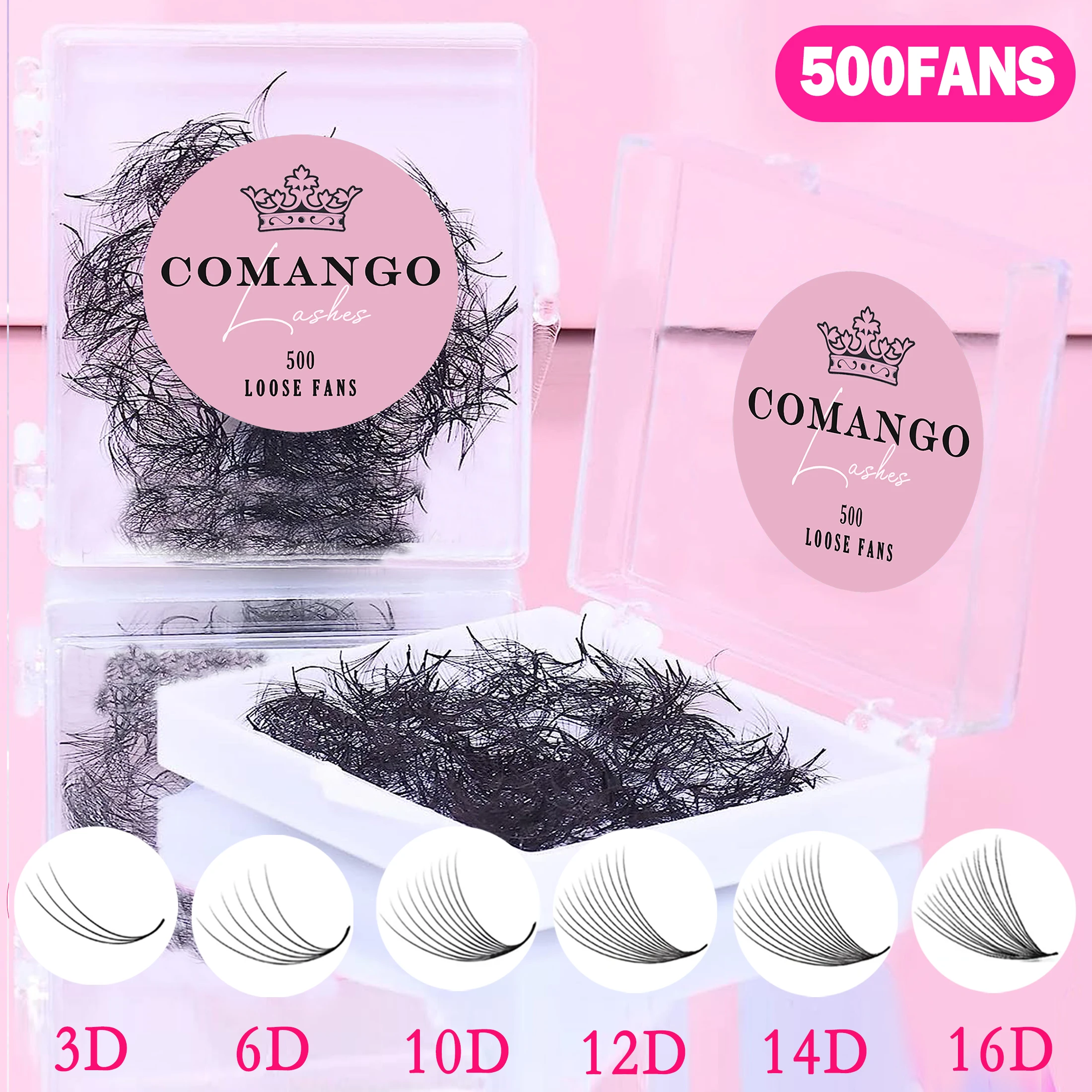 CoMango Loose Premade Volume Fans 3D/6D/10D/12D/14D/16D Thin Pointy Stem Eyelash Extensions Promade Cluster Lash Faux Mink