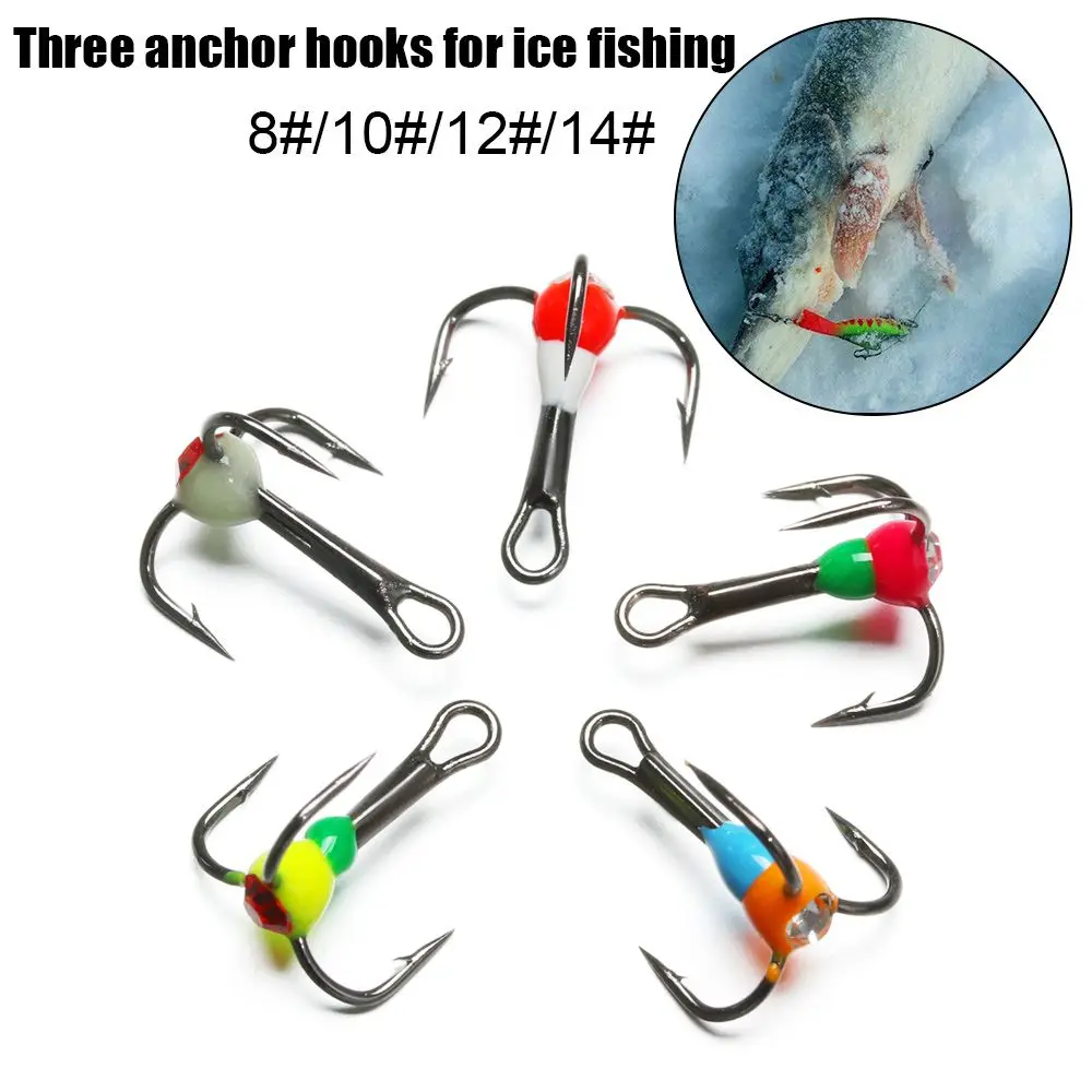 5pcs/box New Style 8# 10# 12# 14# Fishing Hooks Winter Ice Fishing Three-jaw Hook High Carbon Steel Tackle Tools