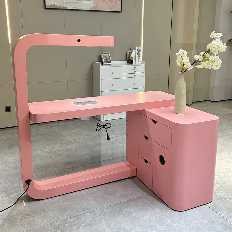 2025 Classic French Pink Nail Salon Table Nail Art Knee Table Nail Art Reception Desk 5 Years of Life