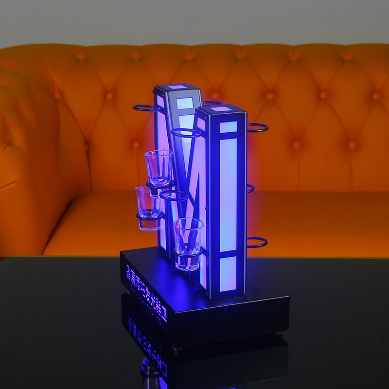 Stainless Steel LED Luminous M-Shaped Shot Glass Rack Cocktail Glass Holder for Bar And Nightclub