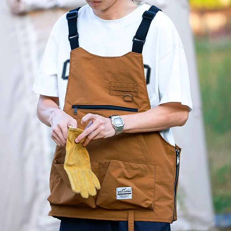 Adjustable Shoulder Strap Vest Apron with Multiple Pockets for Men's and Women's Milk Tea, Coffee Shops, Hair Salons, Workwear