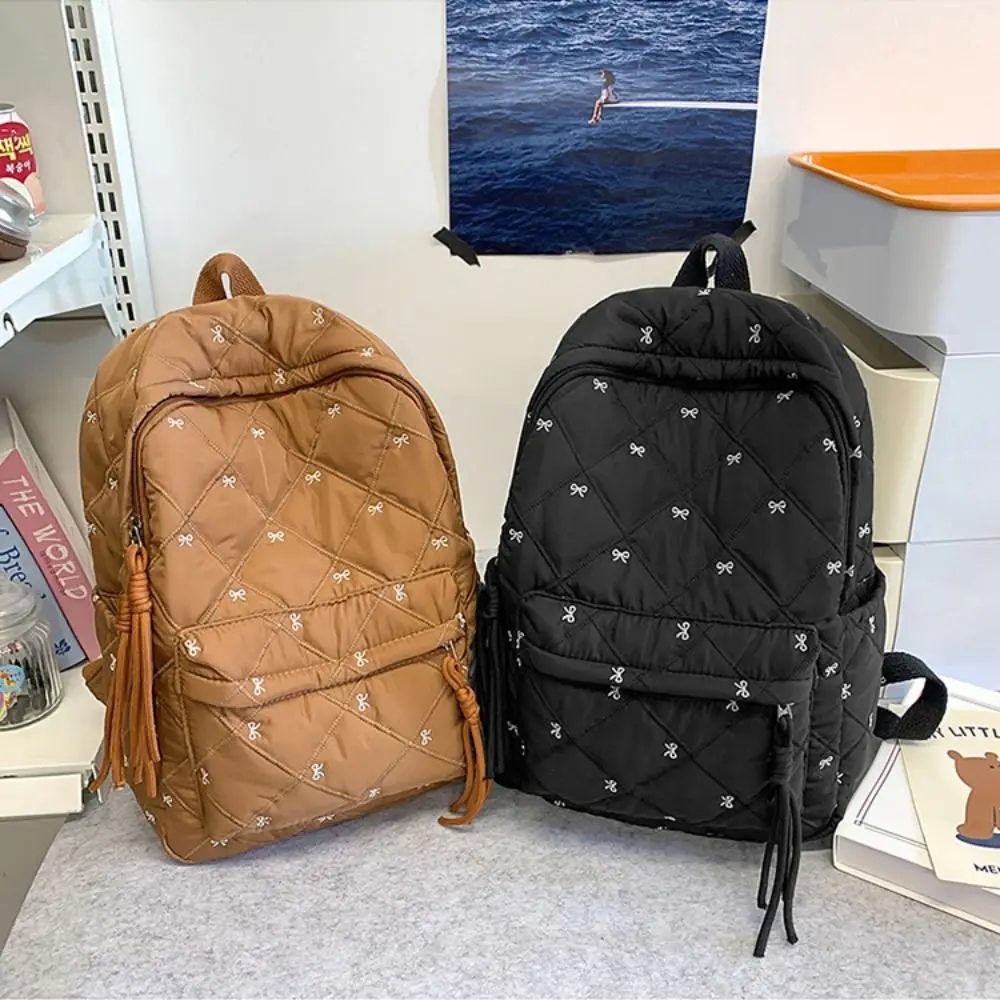 

Рюкзак в стиле преппи с вышитым бантом, нейлоновый, легкий, в корейском стиле, для школьников