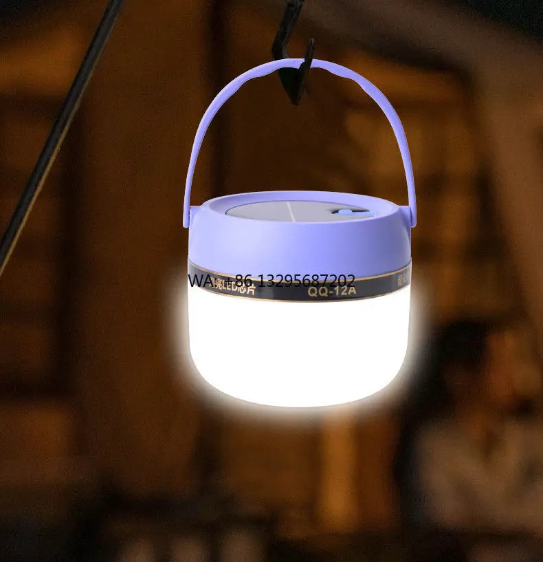 Multifunctionele draagbare krachtige LED-kampeerlamp op zonne-energie voor noodkamperen en reizen buitenshuis