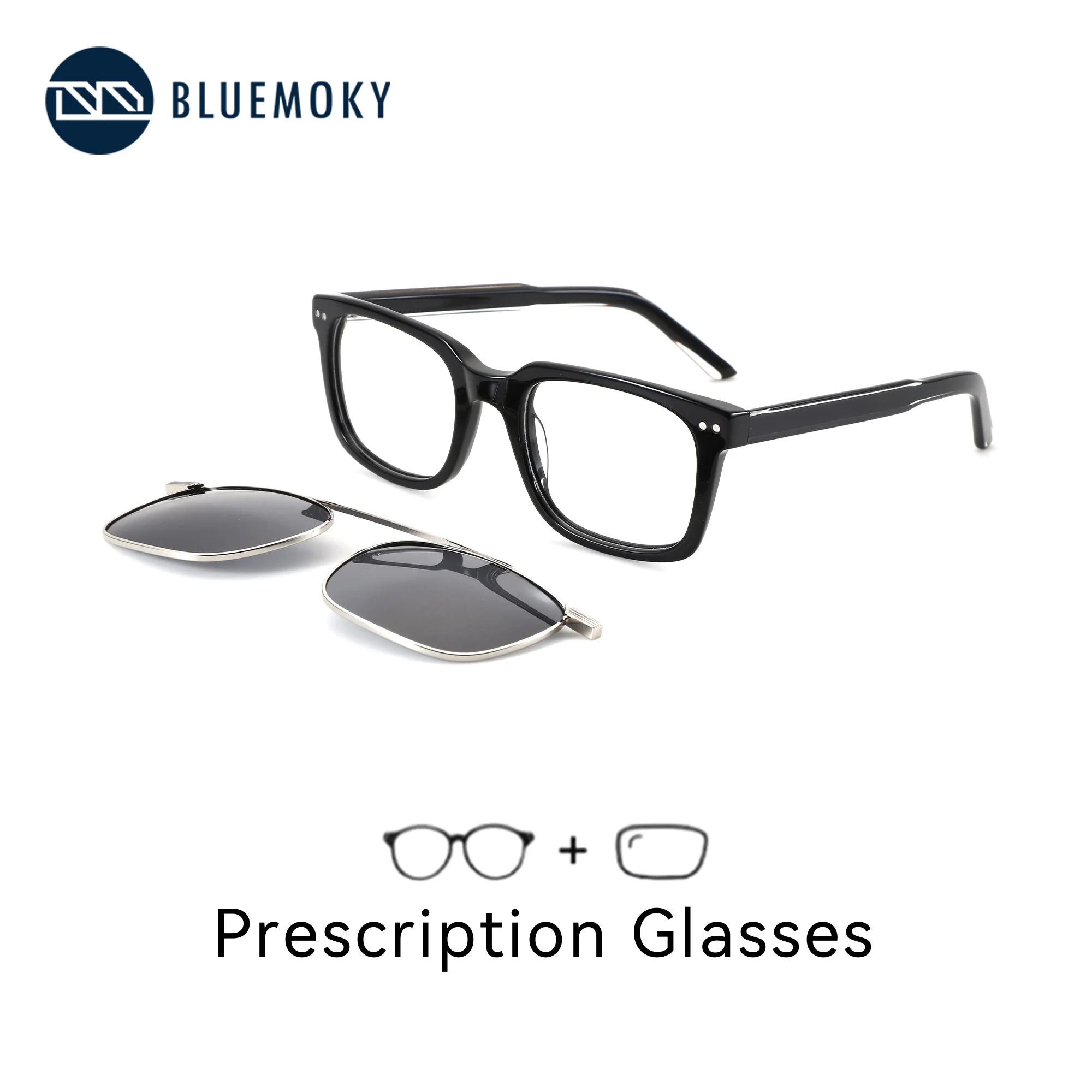 BLUEMOKY – lunettes de vue carrées en acétate à clip magnétique pour hommes, UV400, pour myopie, lunettes progressives