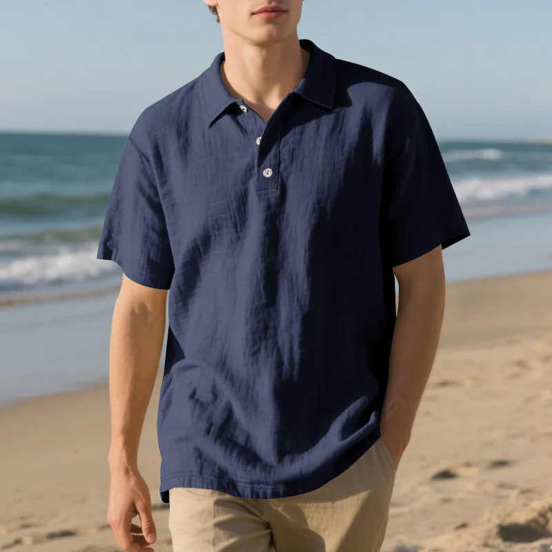 

Summer Men's cotton linen casual polo shirt Quick Dry Short Sleeve T-shirts Male Tops turn-down collar Pullover Men polo shirt