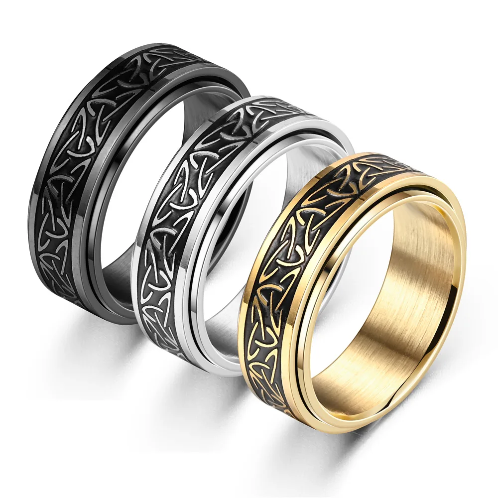 Anti Stress Knuckle Ring Man Stainless Steel Viking Characters Enamel Spinning Rotating Anxiety Control Ring Bague Homme