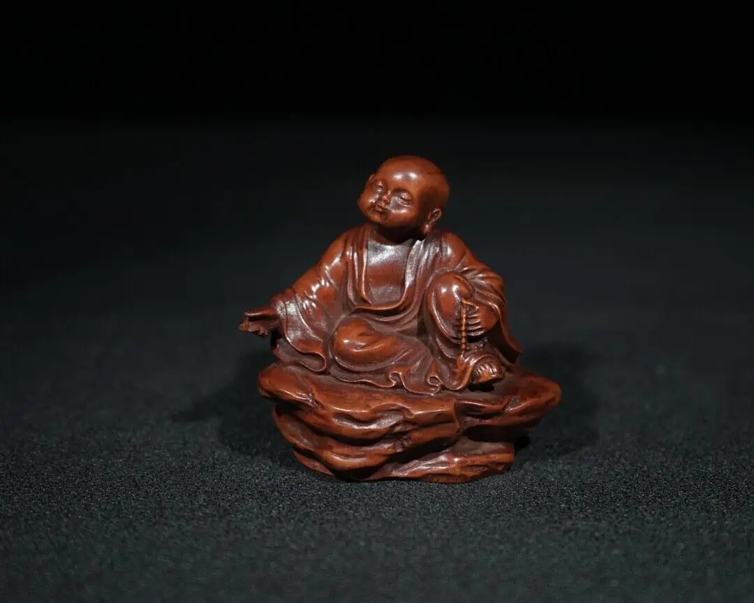 

Chinese Antique Vintage Boxwood Carving Little Monk Statue Home Decor Collection