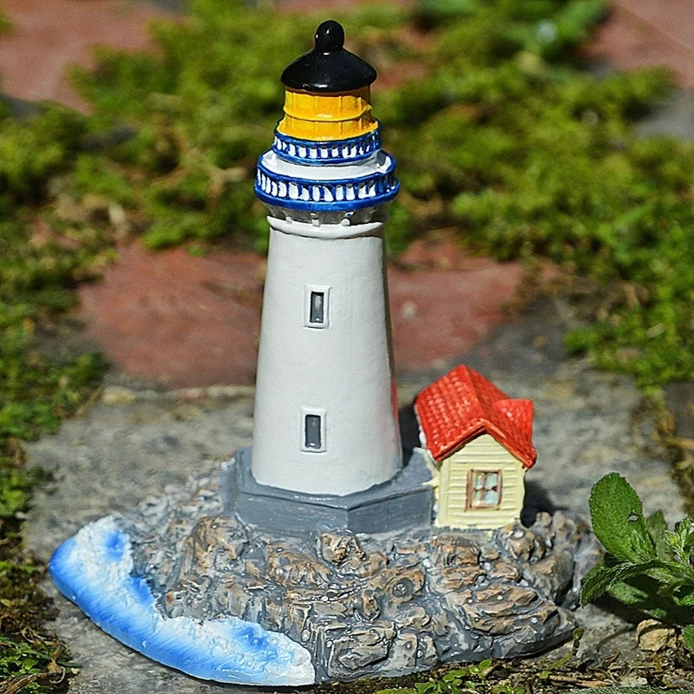 Blue Resin Lighthouse Decor Mediterranean Style Compact Size 8x6x8cm For Bookshelf Desk Or Landscape Setup