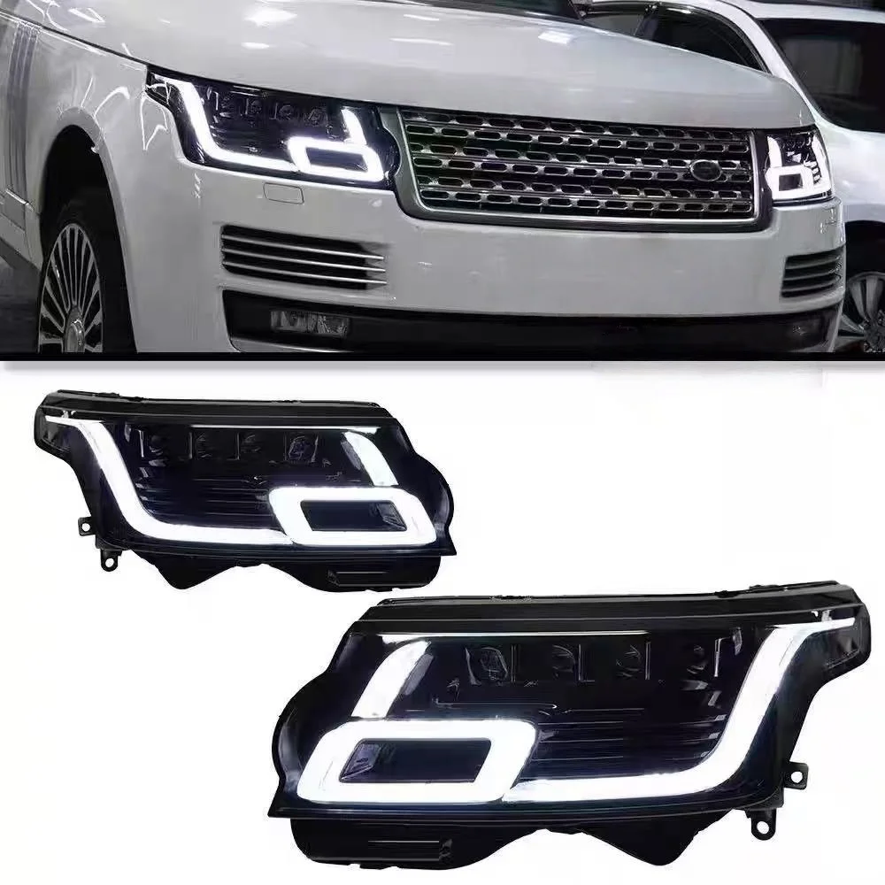 For Land Rover Range Rover Headlights Assembly with LED Matrix Square Lens No Bumper Replacement Sequential Lights 2013 to 2017