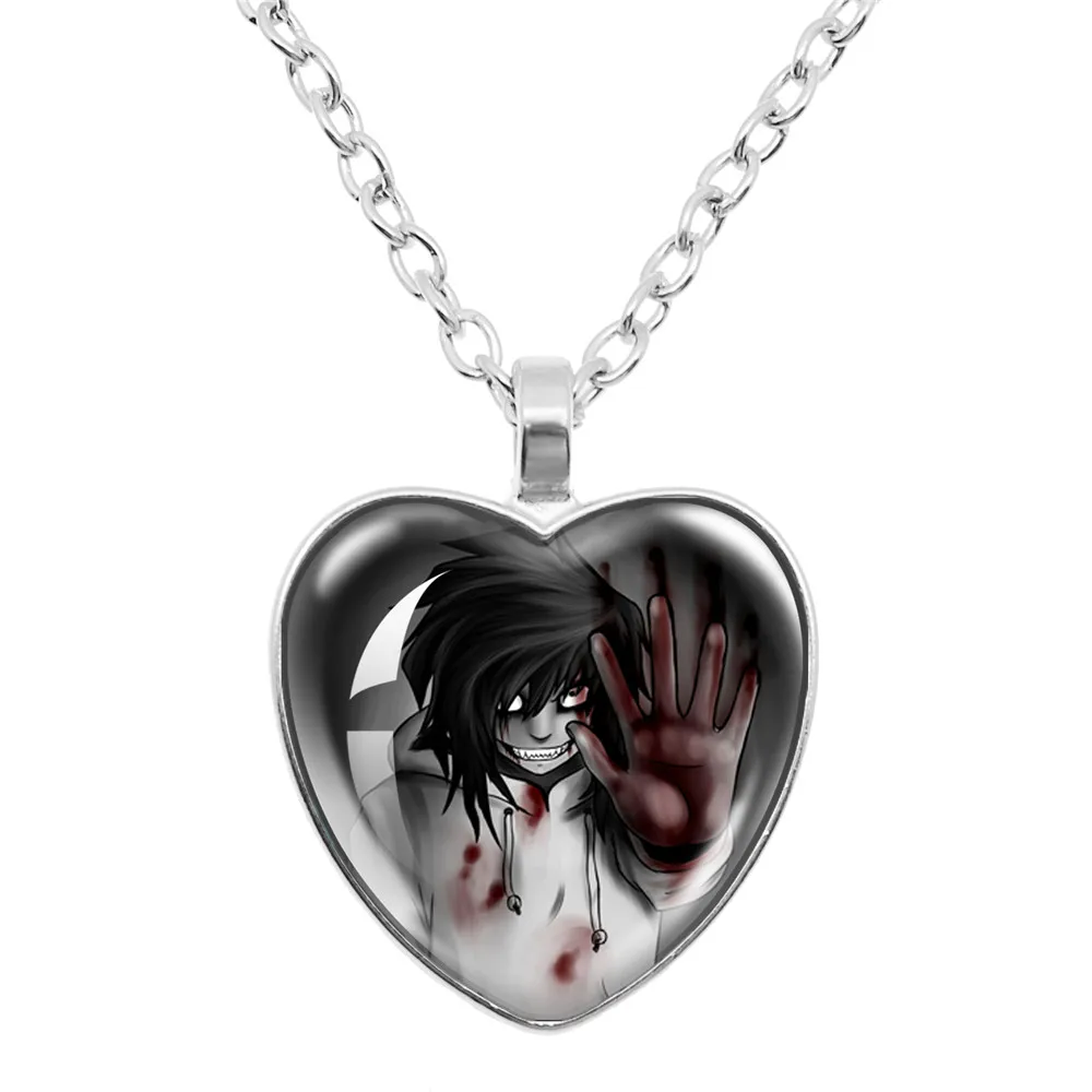 Jeff And Jane The Killer Necklace Anime Creepypasta Creepy Pasta Ticci Toby Creative Cartoon Glass Cabochon Heart  Pendant Gifts