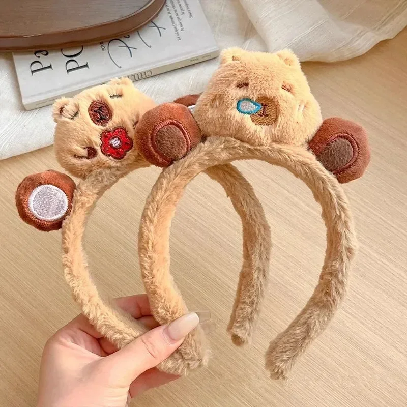 BYL New Cartoon Plush Capybara Hairband Cute Ear Head Hoop Winter Face Wash Hairhoop Headwear for Woman Girls Hair Accessories