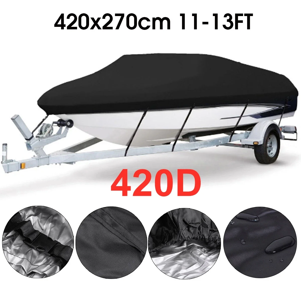 barco Boat Cover Anti-UV 11-13/14-16/17-19/20-22ft 420D Waterproof Heavy Duty Marine Trailerable Canvas Boat Accessories