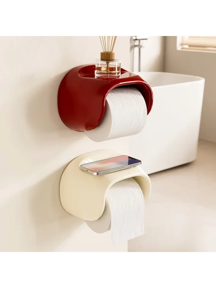 1pcs Plastic Bathroom Tissue Box Wall-mounted Punch-free Toilet Paper Storage Rack Bathroom Storage Box