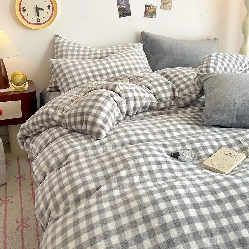 Plaid Duvet Cover for Winter Flannel Fleece Warm Quilt Cover Simple Style Thick Single/Queen/King Size funda nordica 150 cama