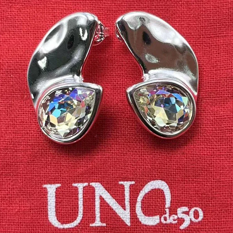 2023 New UNOde50 European and American Fashion Exquisite Simple High Quality Gem Women's Earrings Jewelry Gift Bag